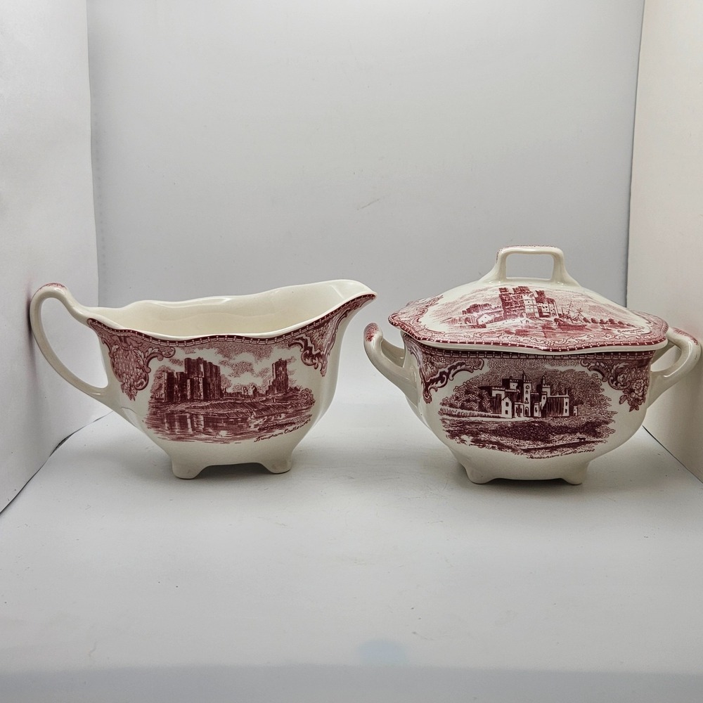 VTG Johnson Bros Old‎ Britain Castles Pink Creamer & Covered Sugar Bowl Set